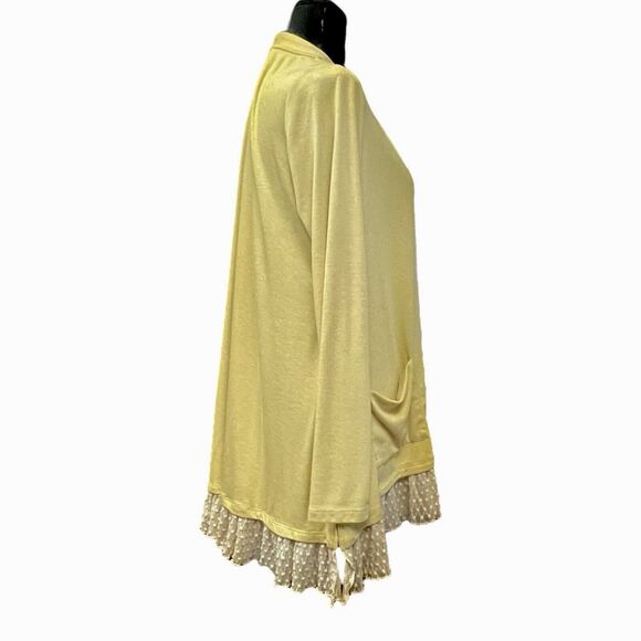 LOGO Cardigan Mustard Yellow With Ruffle Hem & Pockets Long Sleeves - Picture 4 of 10